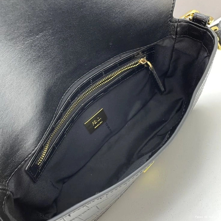 Cheap HOT Fendi Leather Medium Bag Black Crocodile In Baguette 0717